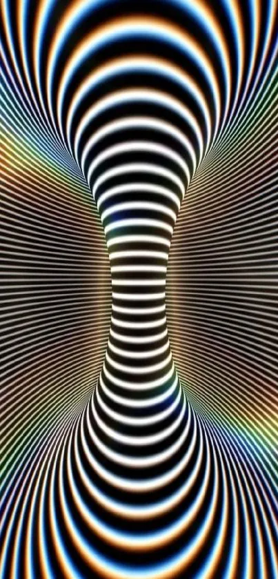 Abstract optical illusion wallpaper with vibrant concentric lines.