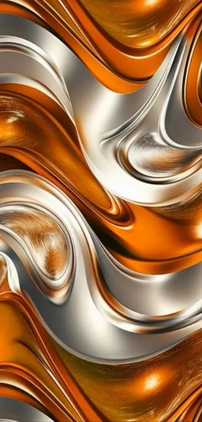 Orange and silver abstract swirl wallpaper.