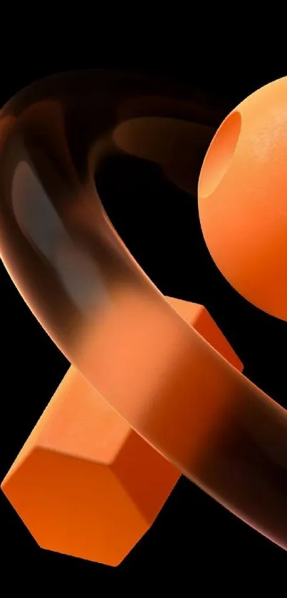 Abstract orange sphere and ring on black background wallpaper.