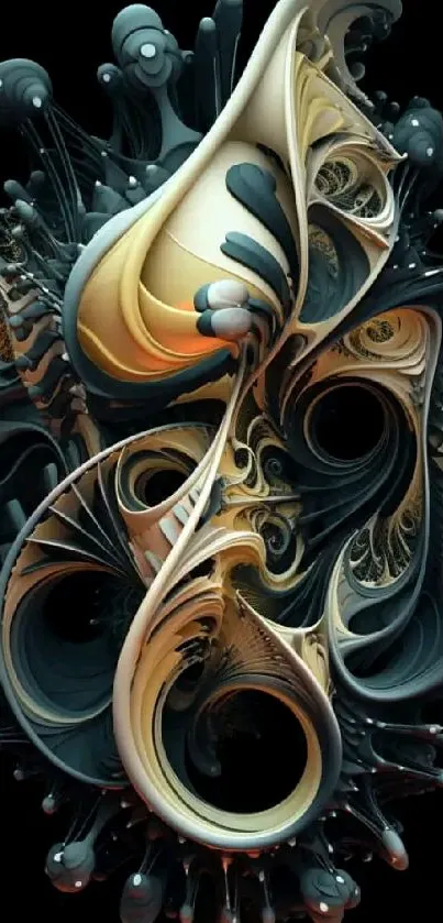 Intricate abstract swirl design on a black background.