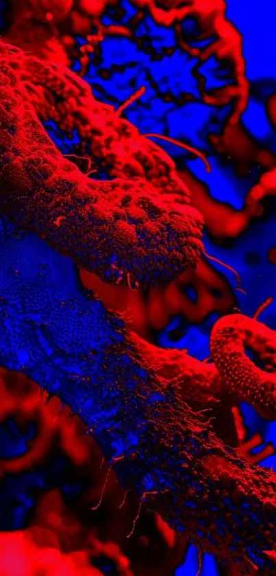 Vibrant abstract mobile wallpaper in red and blue hues.