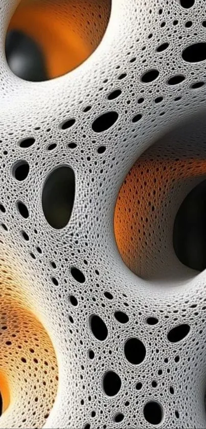 Abstract organic structure with orange accents.