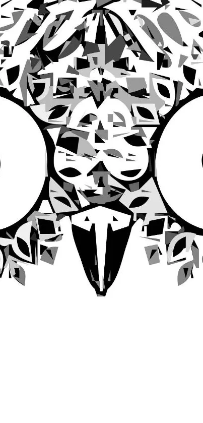 Abstract owl design in black and white for mobile wallpaper.