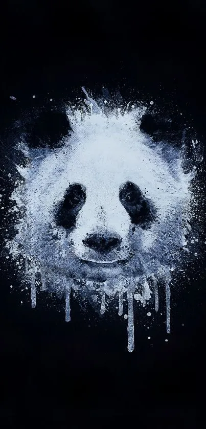 Abstract panda face art with black background design.