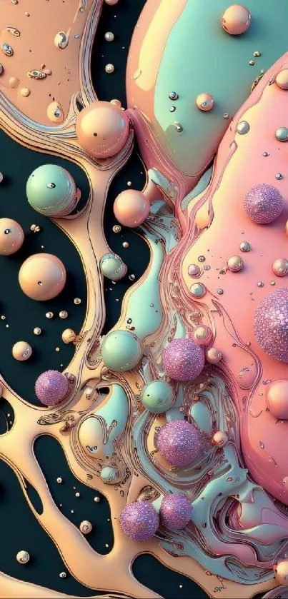 Abstract pastel wallpaper with bubbles and fluid patterns.