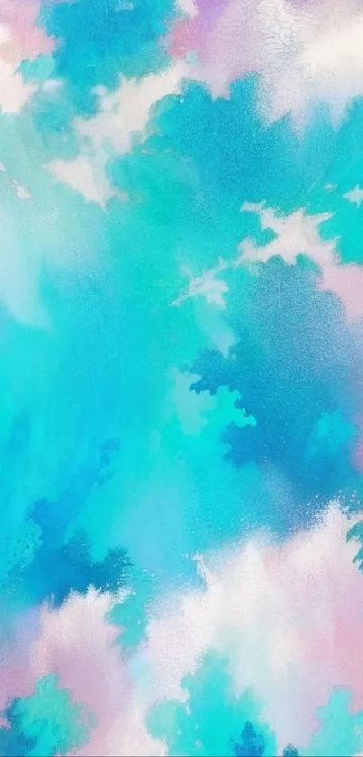 Abstract pastel clouds wallpaper with teal and lavender hues.