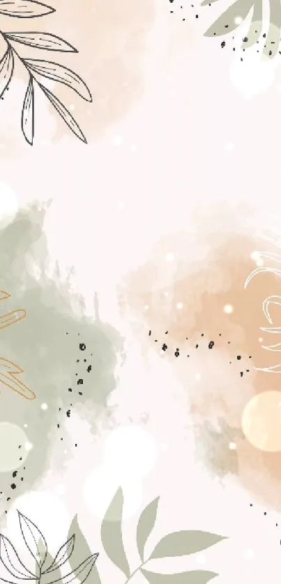 Abstract pastel wallpaper with leaf designs.