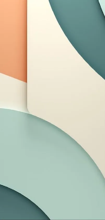 Abstract pastel mobile wallpaper with geometric shapes in teal and peach hues.