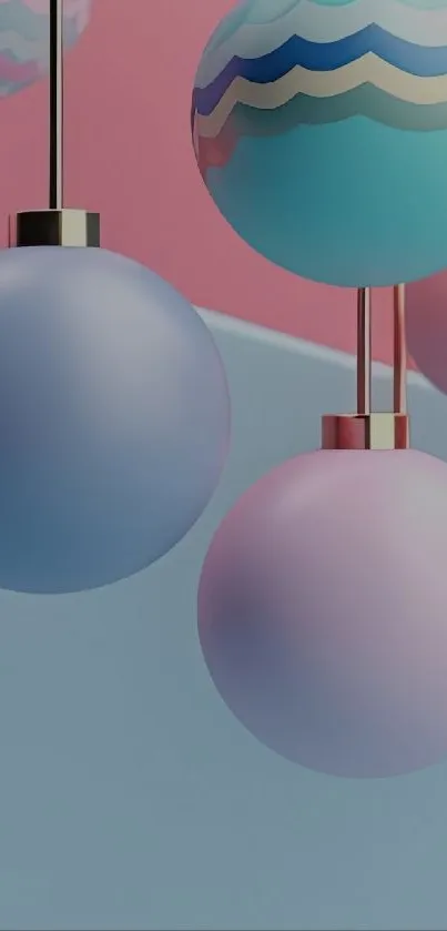 Abstract pastel spheres on pink and blue background wallpaper.