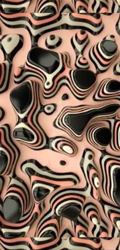 Abstract pattern in pale pink and black with dynamic shapes.