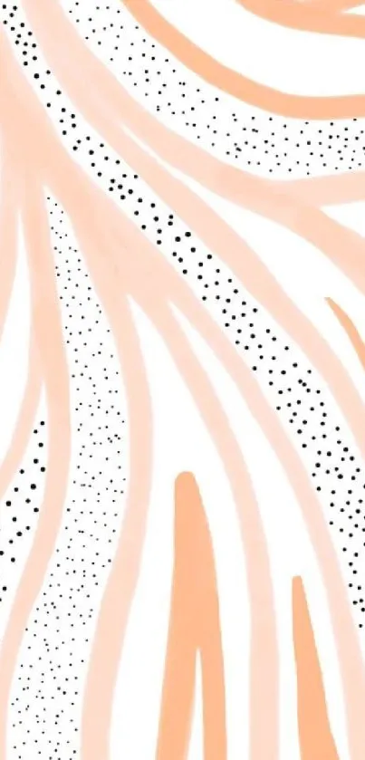 Abstract peach wave wallpaper with dots and curved lines.