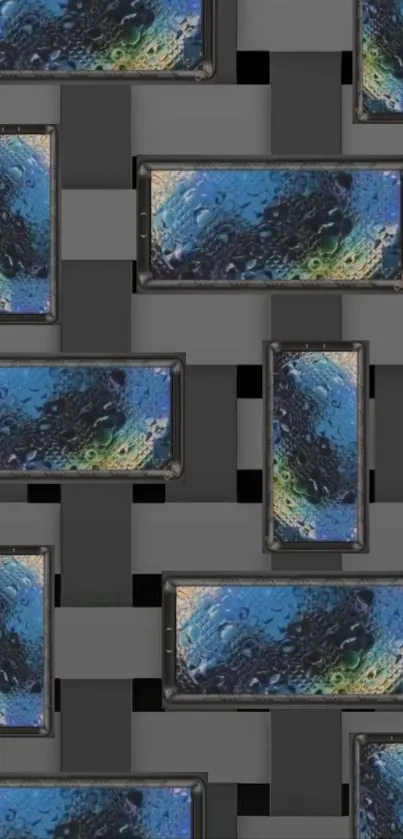 Abstract phone wallpaper with geometric pattern in blue tones.