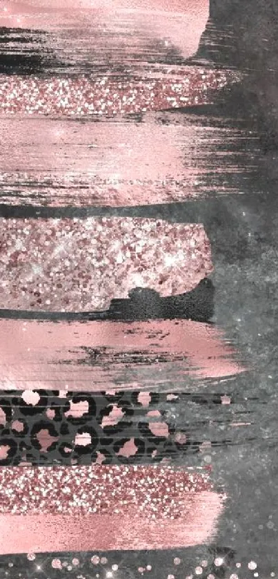 Abstract pink and grey wallpaper with glitter accents.