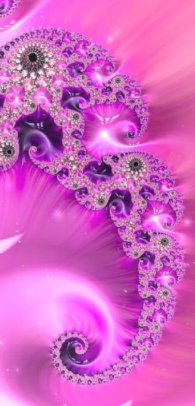 Abstract pink wallpaper with swirls and intricate fractal patterns.