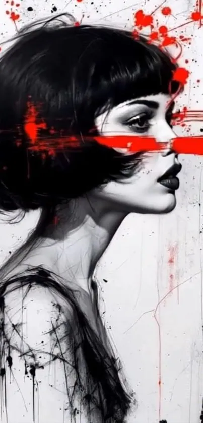 Abstract portrait of a woman with red accents in a modern style.