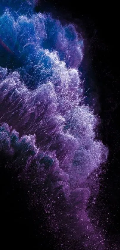 Abstract waves in purple and blue on black background.