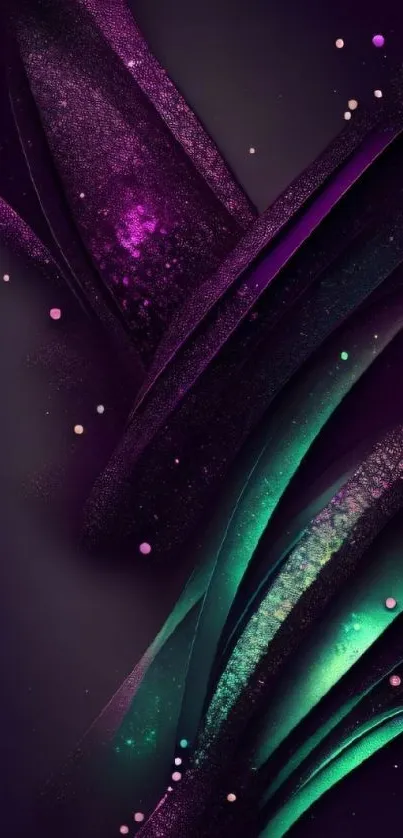 Abstract purple and green mobile phone wallpaper with dynamic shapes.