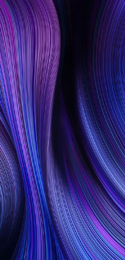 Abstract purple and blue lines wallpaper with a flowing wave pattern.