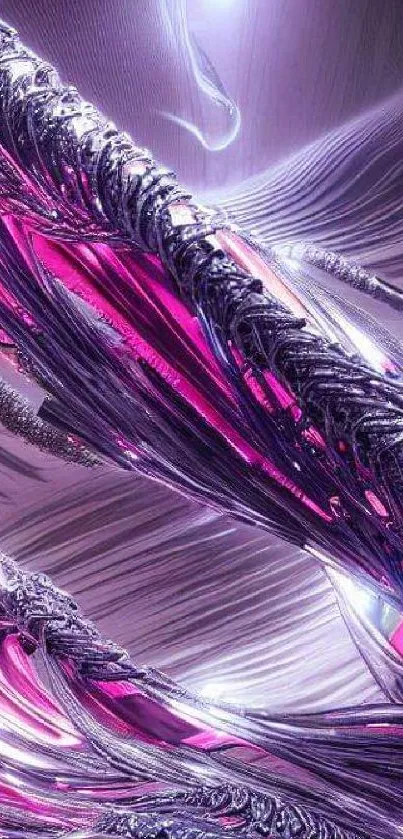 Abstract purple neon waves on futuristic wallpaper.