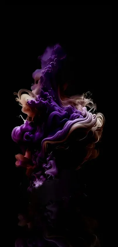 Abstract purple smoke art on black background for mobile wallpaper.