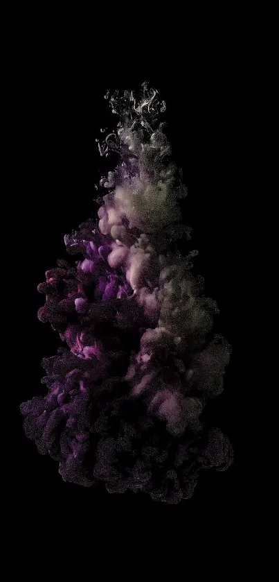 Abstract mobile wallpaper with purple smoke against a black background.