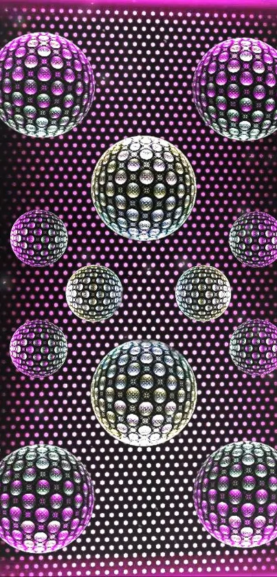 Abstract 3D purple spheres wallpaper with metallic textures and a modern aesthetic.