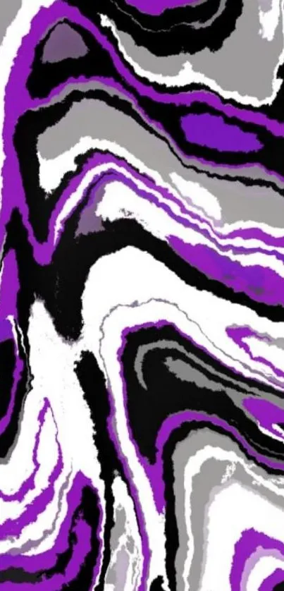 Mobile wallpaper with vibrant purple, black, and white swirling patterns.