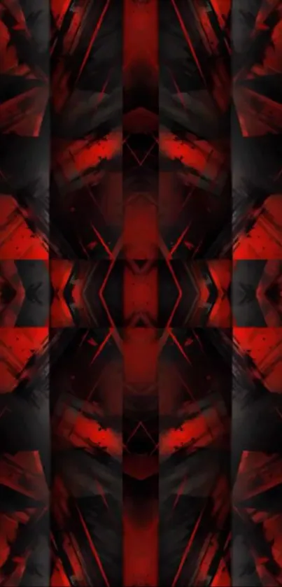 Abstract red and black symmetrical pattern wallpaper.