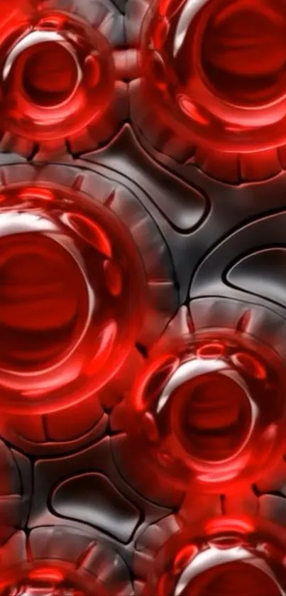 Abstract red spheres on black background wallpaper.