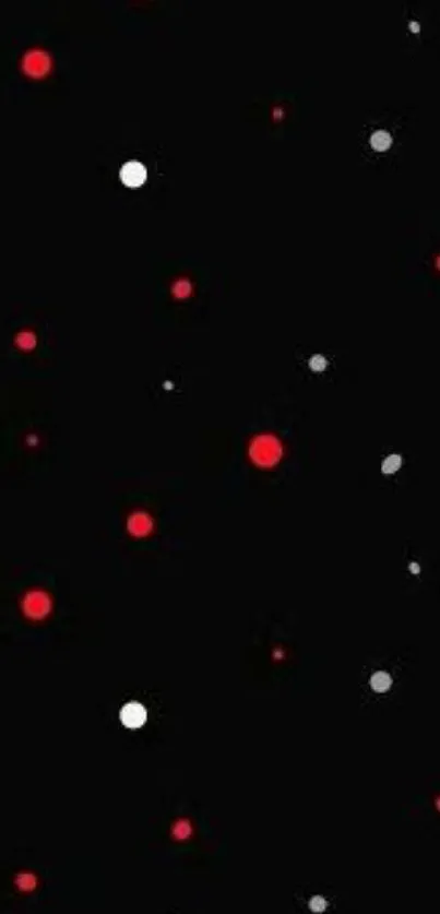 Abstract wallpaper with red and white circles on a black background.