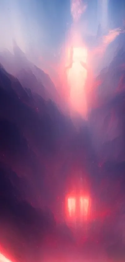 Abstract red and blue fantasy themed mobile wallpaper.