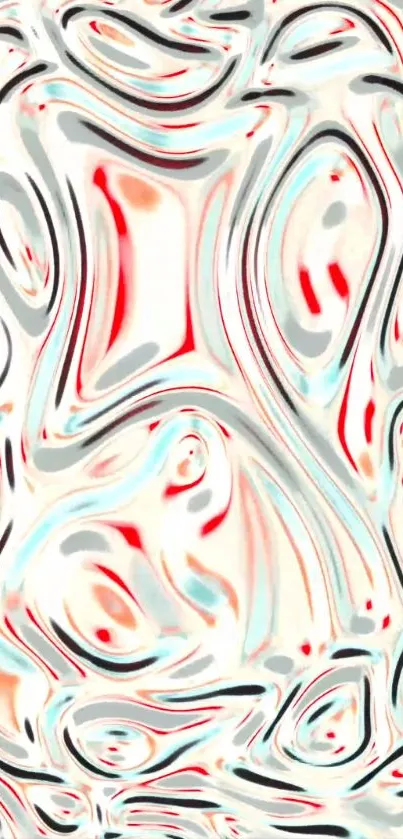 Abstract red and gray swirling pattern on a modern wallpaper design.