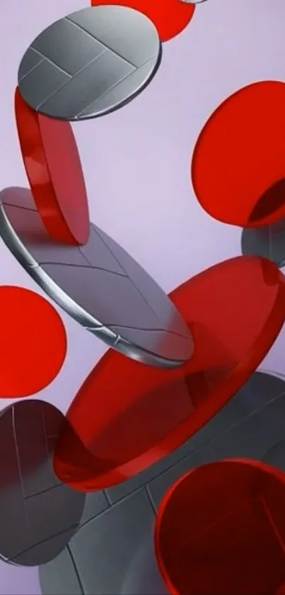 Abstract wallpaper with red and silver circles on a purple background.