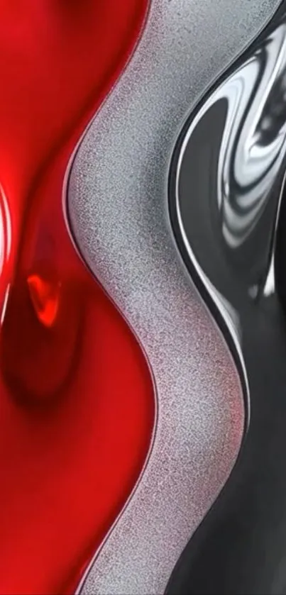 Abstract mobile wallpaper with red and silver wavy design.