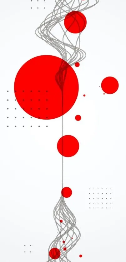 Abstract mobile wallpaper with red circles and intricate lines.