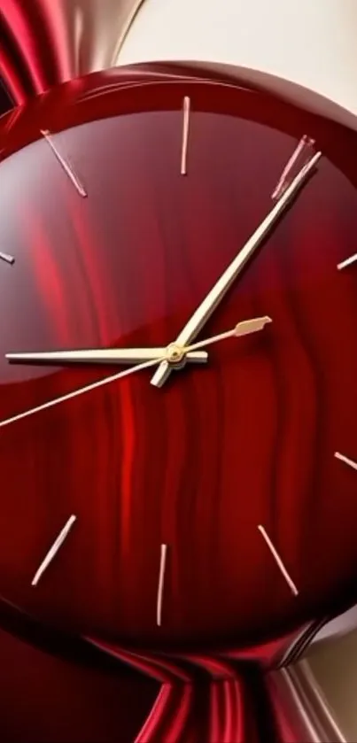 Abstract red clock design with sleek lines.