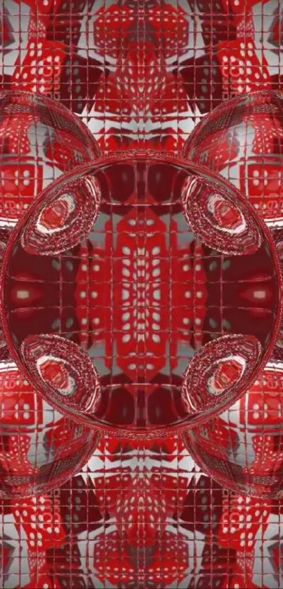 Abstract red geometric pattern design with reflective textures.