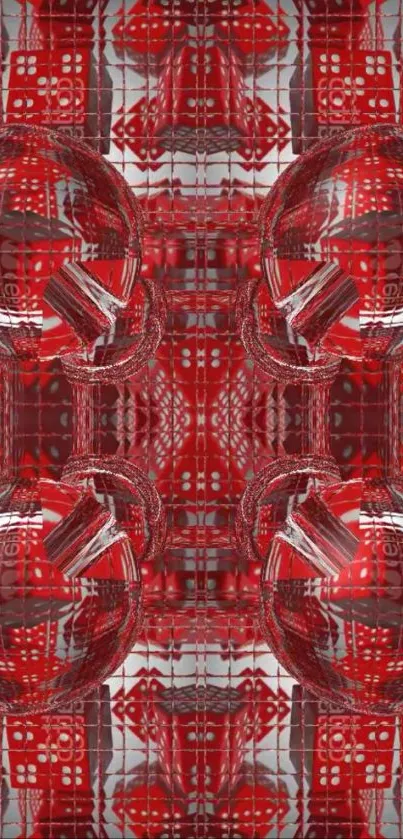 Abstract red geometric spheres wallpaper with intricate patterns.