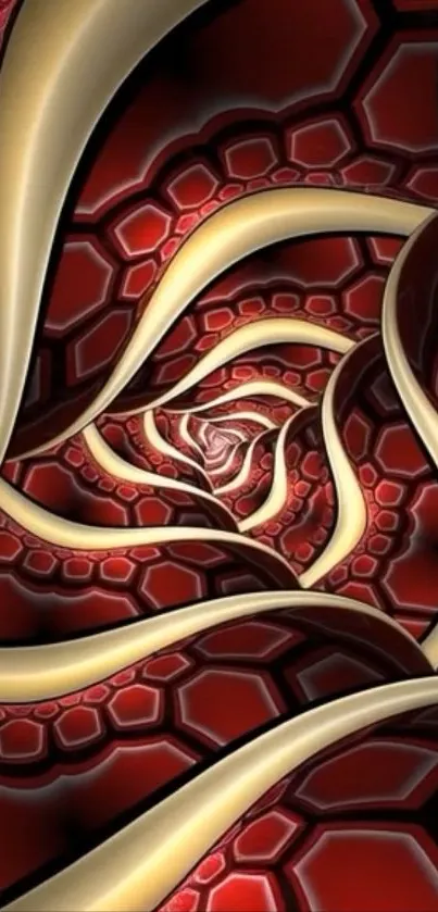 Abstract red and gold swirl background design.