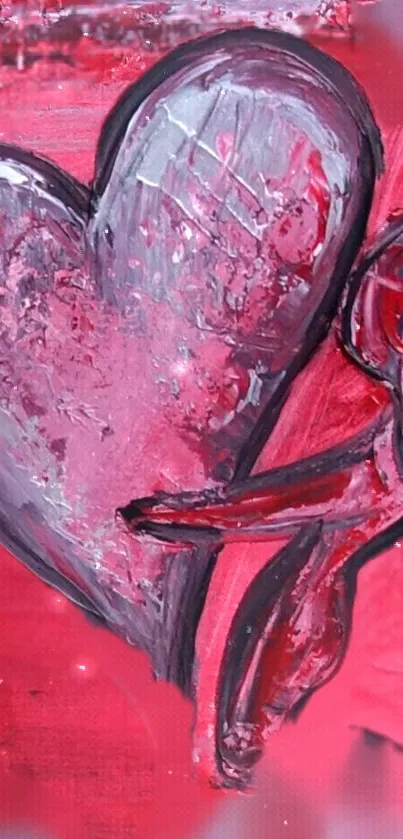 Abstract red heart painting with expressive brushstrokes.