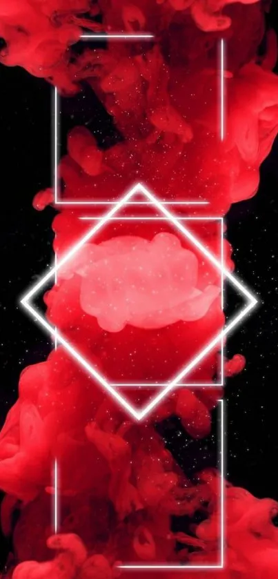 Red neon smoke with geometric shapes wallpaper.