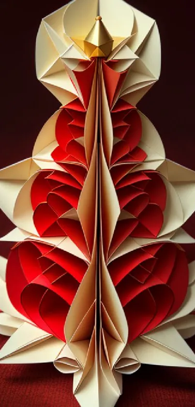 Red and cream abstract origami art wallpaper for mobile devices.