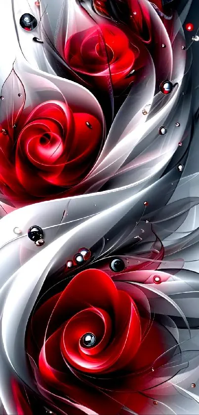 Abstract digital art with red roses swirling in a modern design.