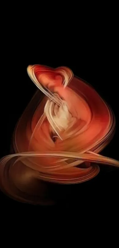 Abstract red swirl design on black background wallpaper.