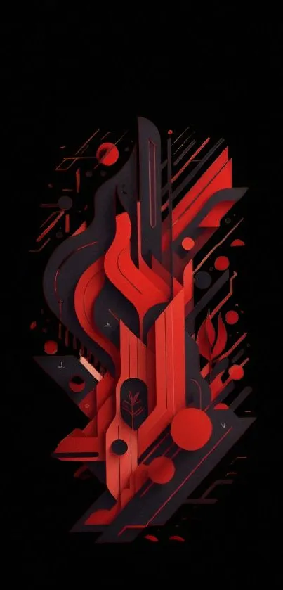 Abstract red and black geometric wallpaper for mobile phones.