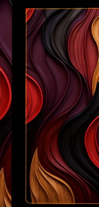 Vibrant abstract red and black waves phone wallpaper with textured patterns.