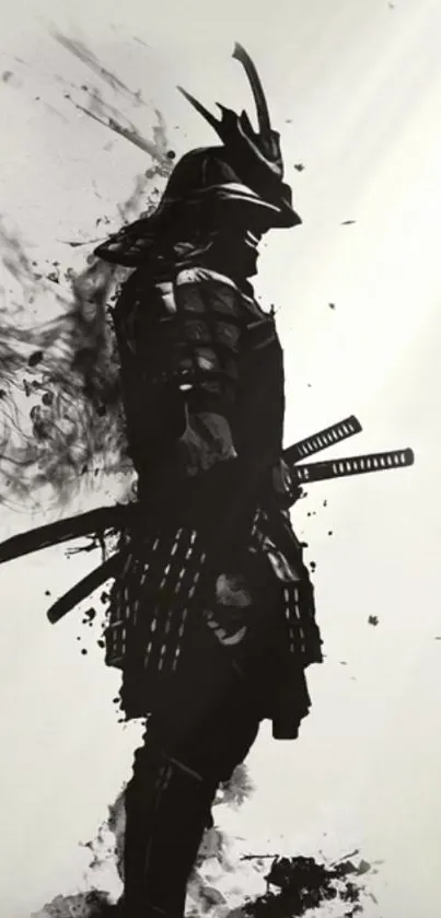 Abstract samurai warrior in black ink art.