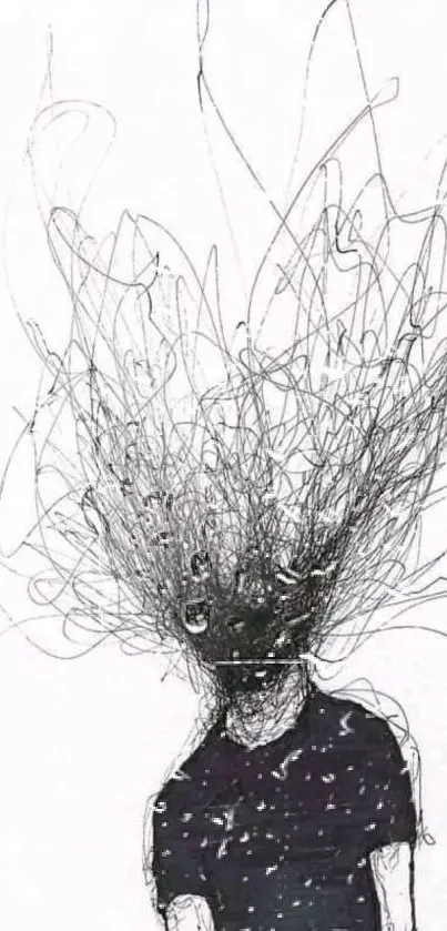 Monochrome abstract scribble art with an expressive outline.