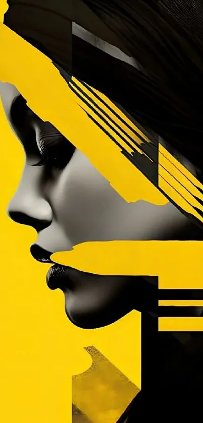 Abstract silhouette against vibrant yellow background.