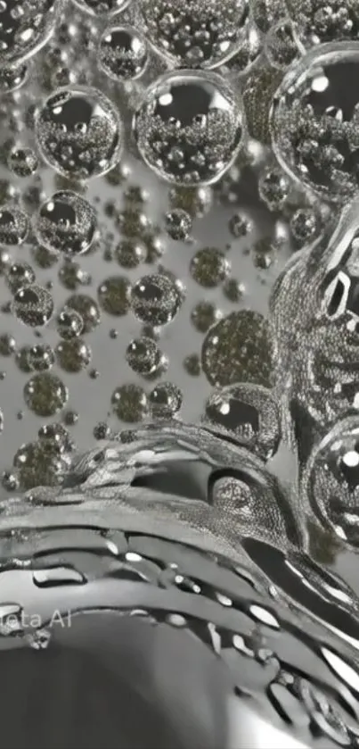 Wallpaper with abstract silver bubbles floating.